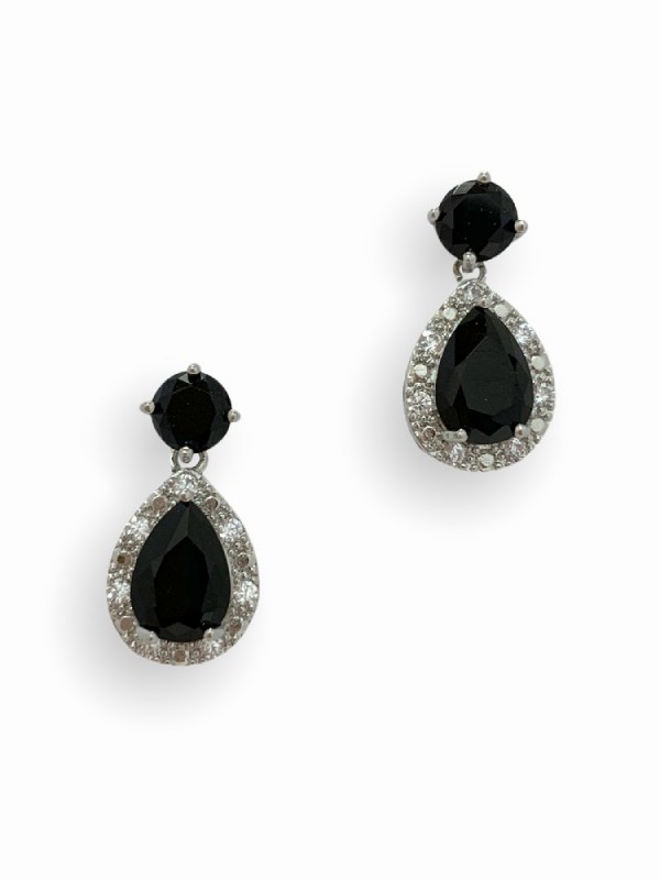 Hermosa 8cm de largo Negro Metal & Diamante Pendientes De Cristal-En Capas